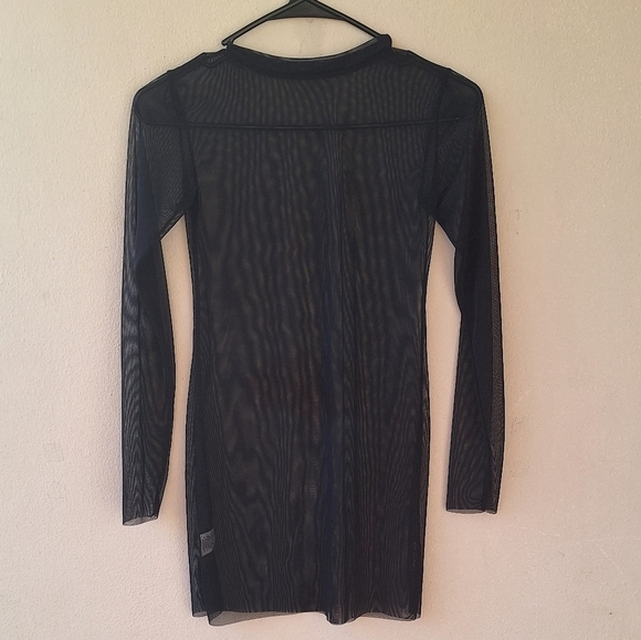 Mesh Black Long Sleeve Mini Dress One Size - Picture 3 of 5